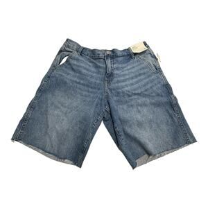 NWT Aeropostale Men's Blue Denim Baggy Carpenter Rough Raw Hem Jort 11" Casual